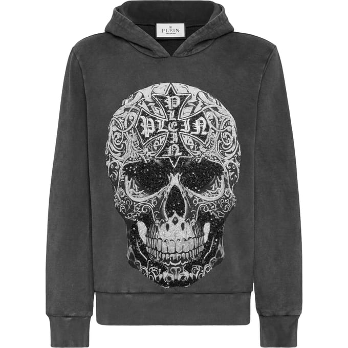 Washed Hoodie Sweatshirt Baroque Skull