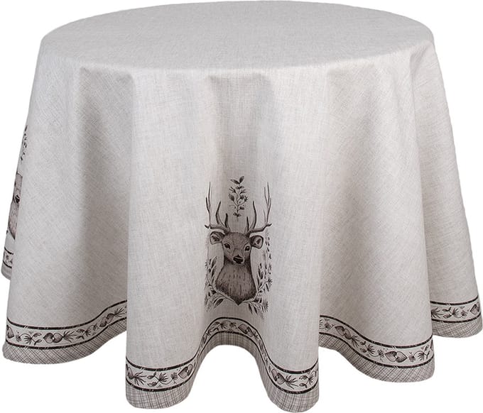 Clayre & Eef Tafelkleed Ø 170 cm Beige Katoen Hert