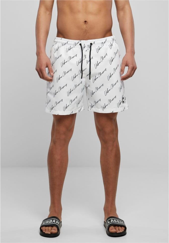 Urban Classics - Pattern whitescriptlogo Zwemshorts - 3XL