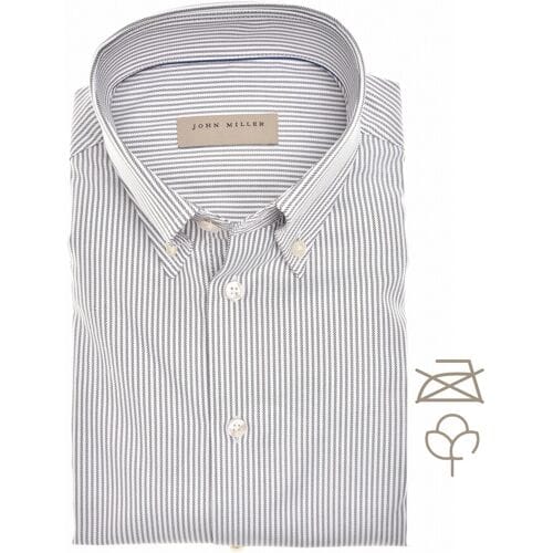 John Miller Overhemd Fine Striped Button-Down Cotton Non-Iron Donker Bruin / male
