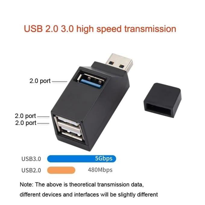 3-poorts USB 3.0 HUB Mini USB-adapter Splitter OTG-adapter 5 Gbps hoge snelheid U-schijflezer voor laptop-pc black