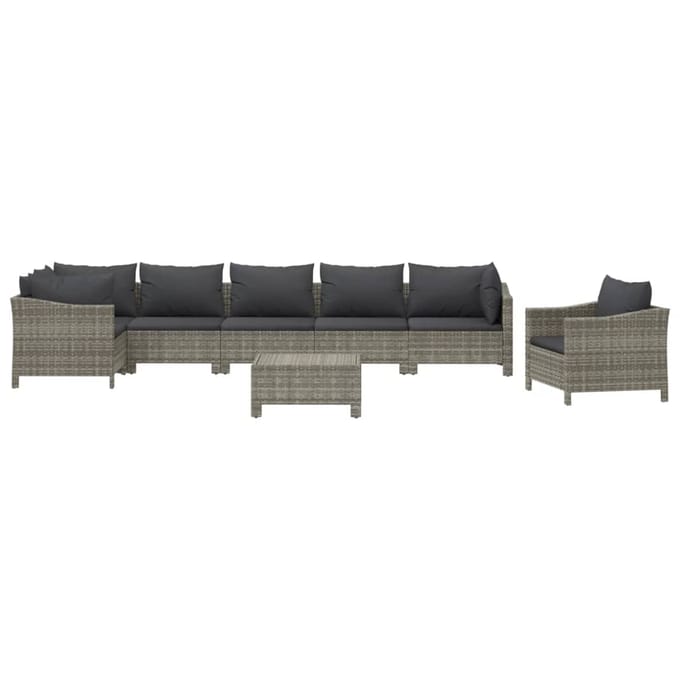vidaXL - 8-delige - Loungeset - met - kussens - poly - rattan - grijs