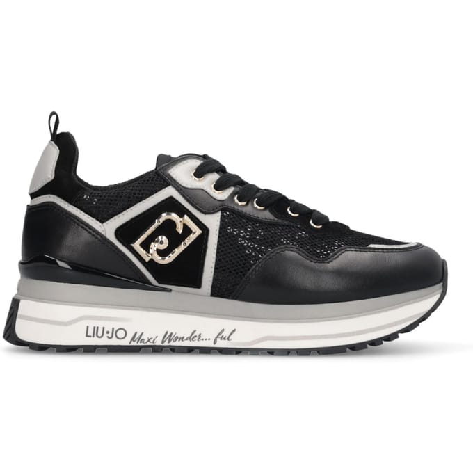 Liu Jo Vrouwen Platform Maxi Wonder 01 sneakers in Mesh Leather en Sequins met Black Multilayer Sole