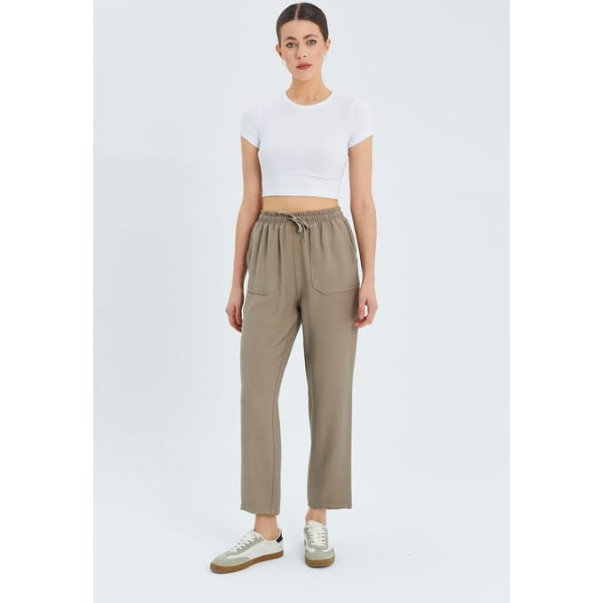 Hoge taille wortelmodelbroek met koordszak