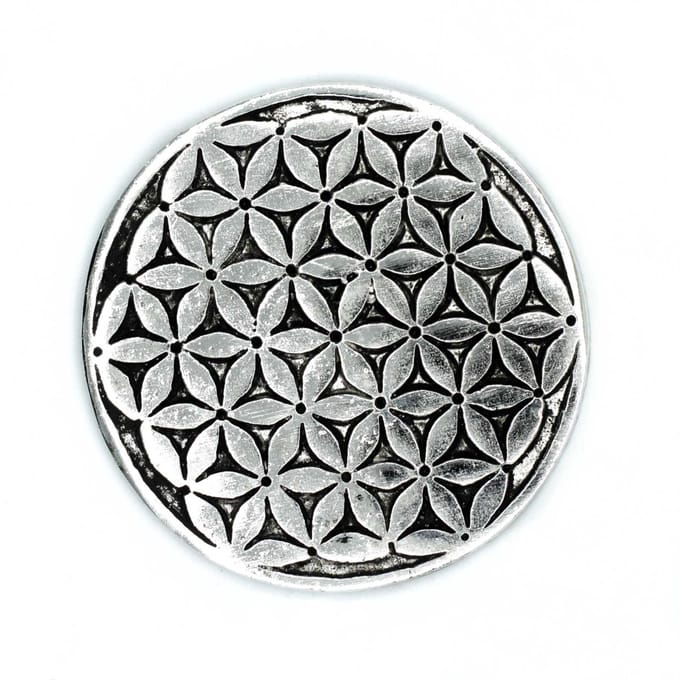 Gepolijste aluminium wierookhouder Bloem des Levens 11 cm