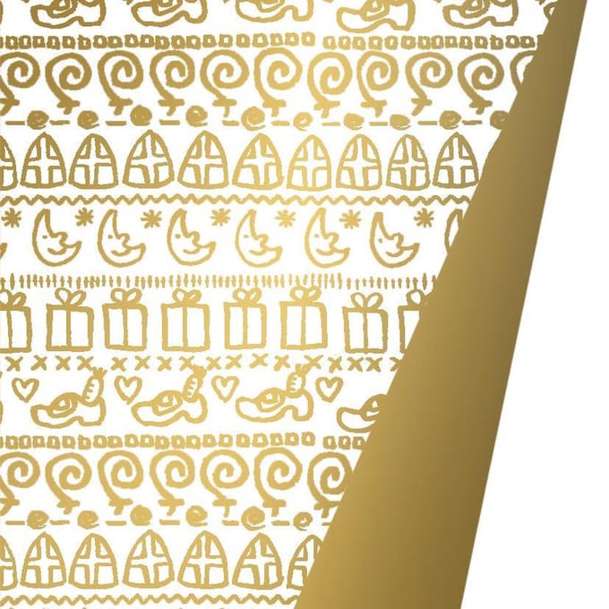 Inpakpapier Sinterklaas Dubbelzijdig Goud- Breedte 50 cm - 125m lang
