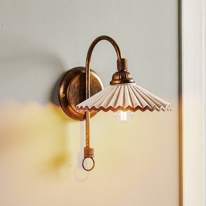ONLI Wandlamp Rosina, brons met roze keramische kap