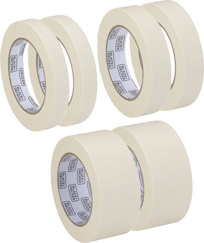 Black & Decker Afplaktape/schilderstape - 2 x 3 maten - wit - 19/25/50mm x 5m - binnen/buiten