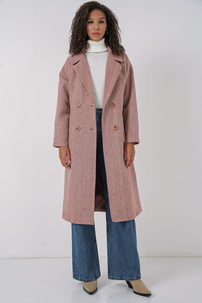 Oversized Dubbelgeknoopt Herringbone Lange Overjas