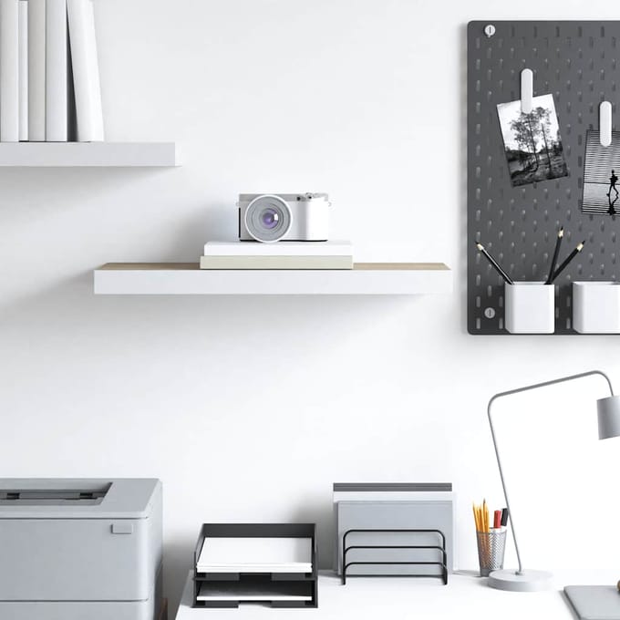 vidaXL - Wandschap - zwevend - 60x23,5x3,8 - cm - MDF - eikenkleurig - en - wit