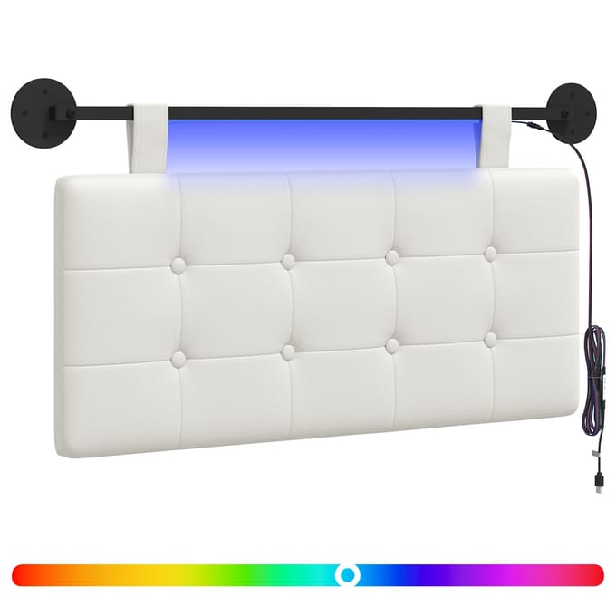 vidaXL - Hangend - hoofdbord - Met - LED-verlichting - Wit - Kunstleer