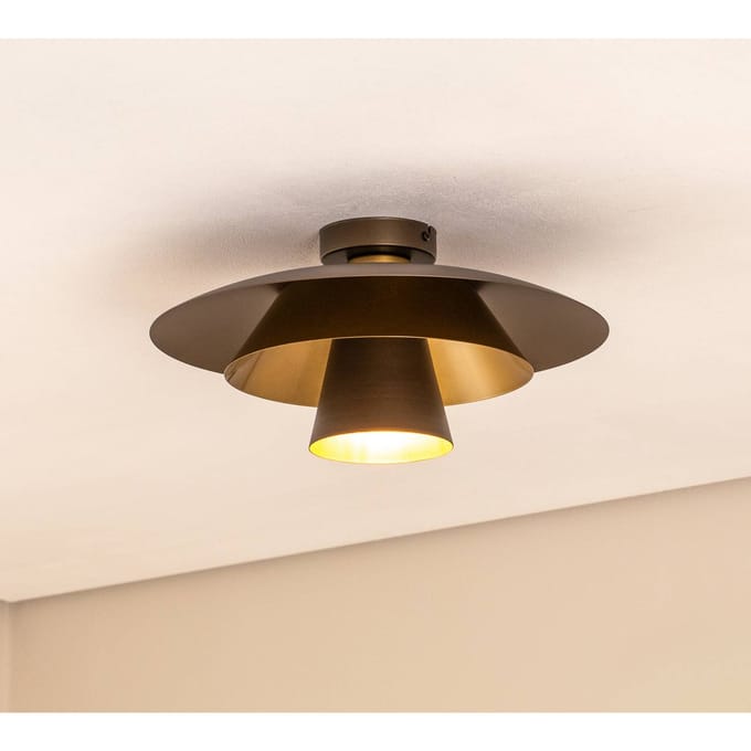 Luminex Plafondlamp Plato, titanium/goudkleurig, metaal, Ø 38 cm, E27
