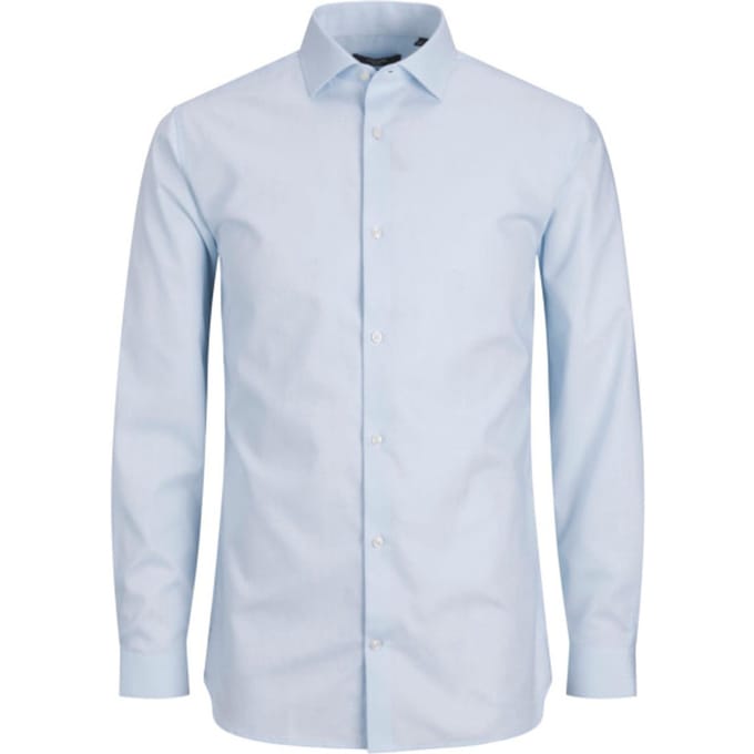 Jack & Jones blauwe heren overhemd   Punt kraag   Slim Fit   Geen zakken   Gemeleerd patroon   Knoopsluiting   Duurzaam   Lange mouw Blauw XXL
