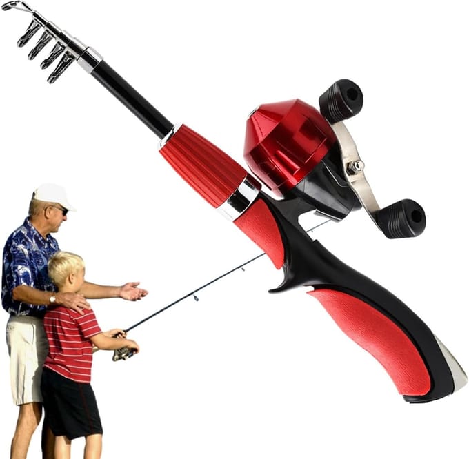 Telescopische Vishengel - Opvouwbaar Vissersuitrusting - Beginners Vissen - Compact Ontwerp - 160 cm Lengte - Rood