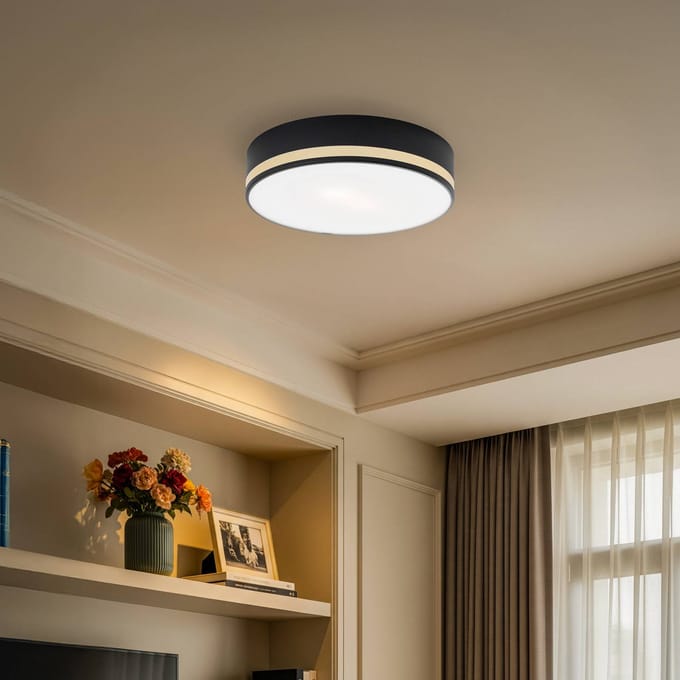 Argon Plafondlamp Amore, goudkleurig gestreept, zwart, Ø 35cm