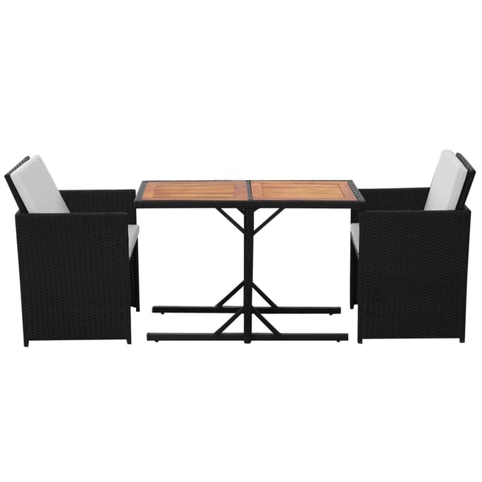 vidaXL - 3-delige - Bistroset - met - kussens - poly - rattan - zwart