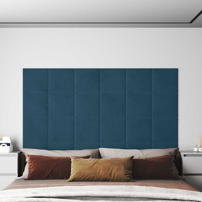 vidaXL - Wand - Hoofdbord - 12 - st - Blauw - Fluweel
