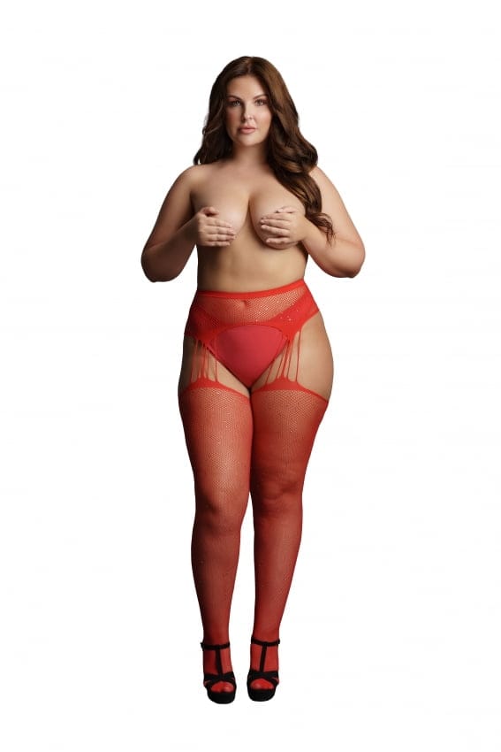 Le Desir - Jarretel panty met strass steentjes - Rood