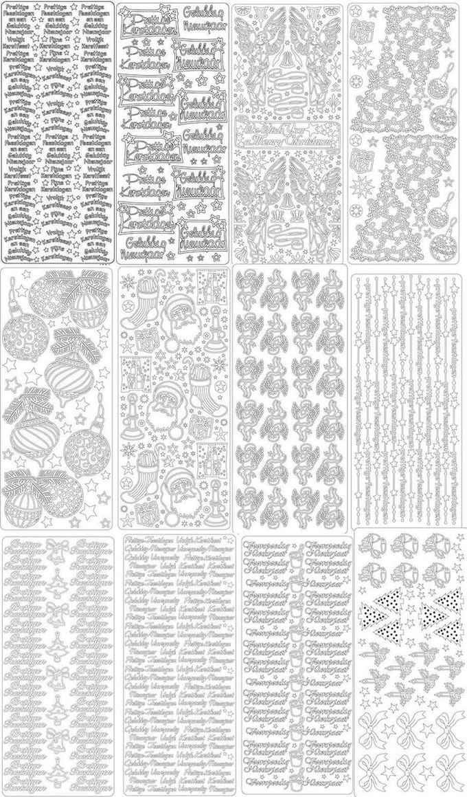 Peel-Off Stickervellen Set - 12 Stuks - Kerst en Nieuwjaars teksten en afbeeldingen - Goudkleurig