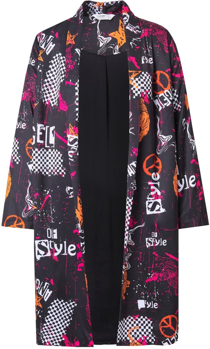 Angel of Style - Dames - Kaftan oversized all-over print satijnen voering - Hibiscusrood - Maat 48