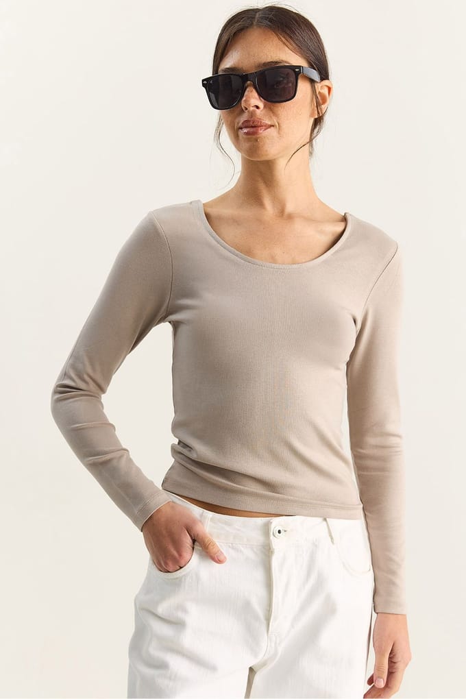 Slim Fit U-Hals Gebreide Blouse