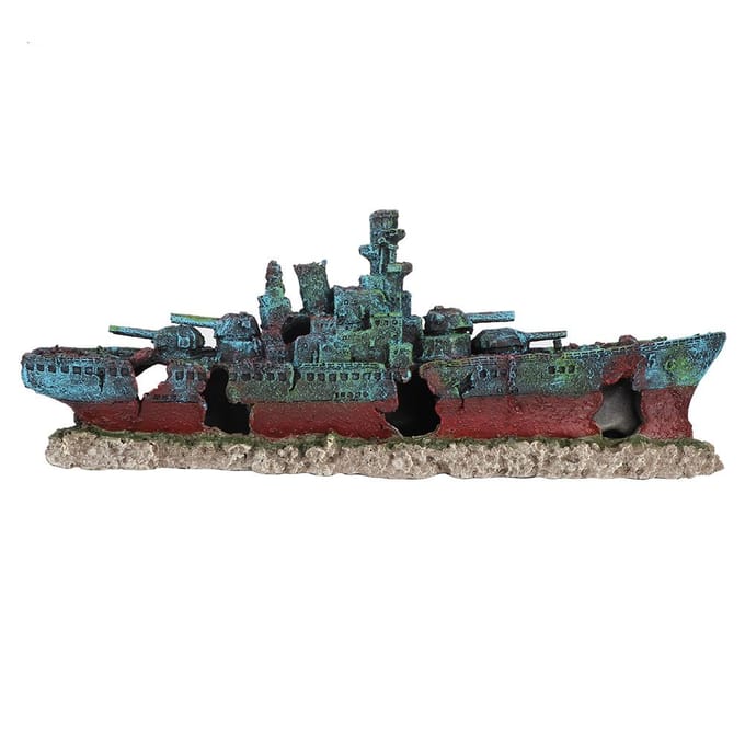 Épave de bateau coulée en résine, navire de guerre, ornement d'aquarium, décoration de grotte gray