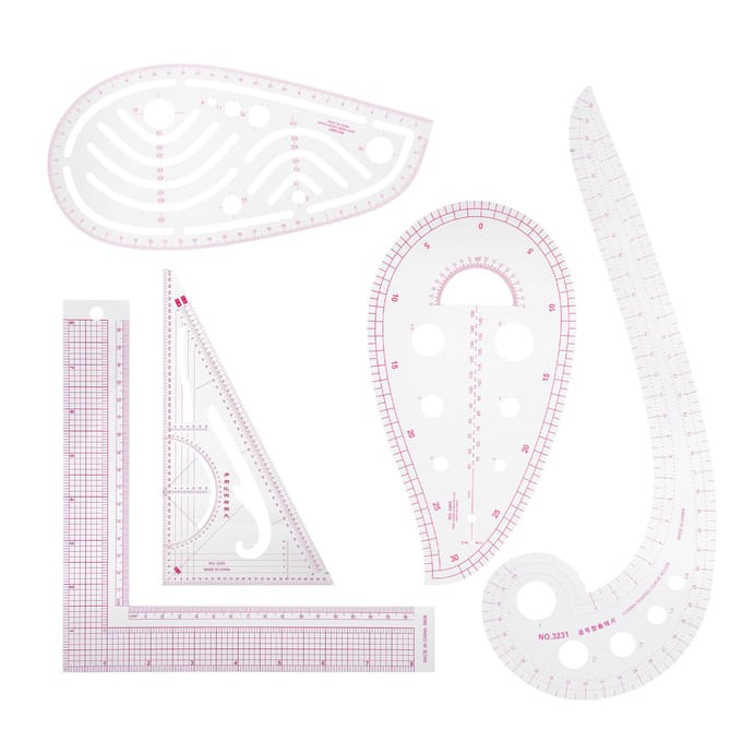 5 pièces Règle de couture Multifonction Forme courbe Gradation Tailleur Fabrication de vêtements Outils white