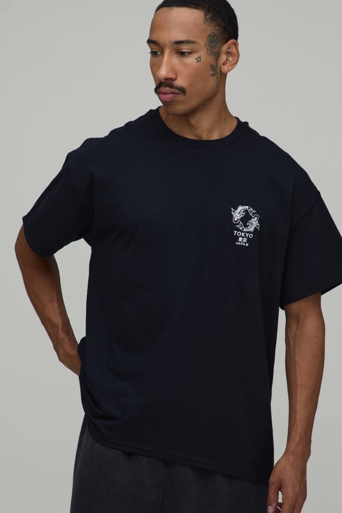 Oversized T-shirt Met Tokyo Borduursel | Black | Size XS