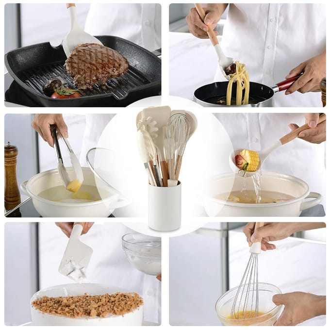 Ensemble d'ustensiles de cuisine en silicone, antiadhésifs, résistants à la chaleur, 10 pièces blanc