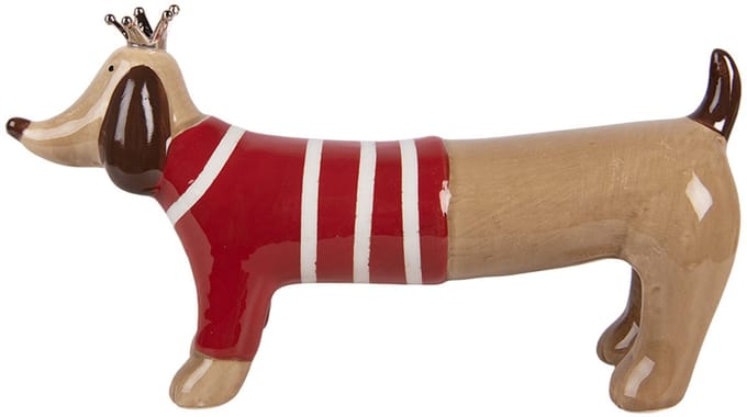Clayre & Eef Decoratie Beeld Hond 15x5x9 cm Bruin Keramiek