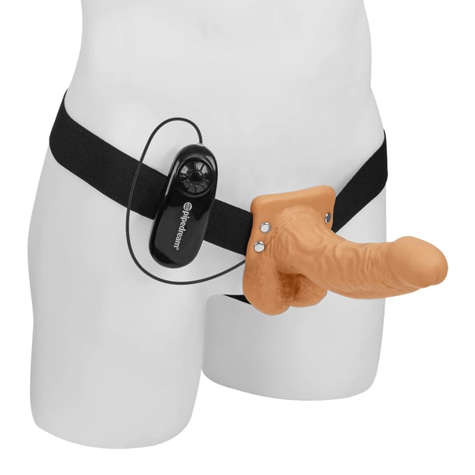Pipedream - Fetish Fantasy - Vibrating Hollow Strap-On with Balls - 7 Inch - Skin