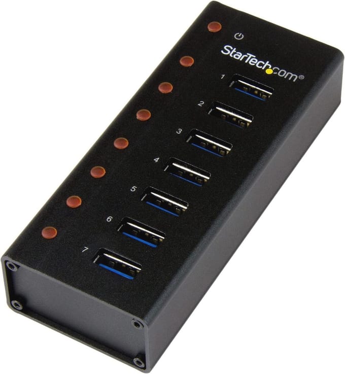 7-poorts USB 3.0 hub met metaal behuizing - desktop of wandmontage - compacte SuperSpeed hub