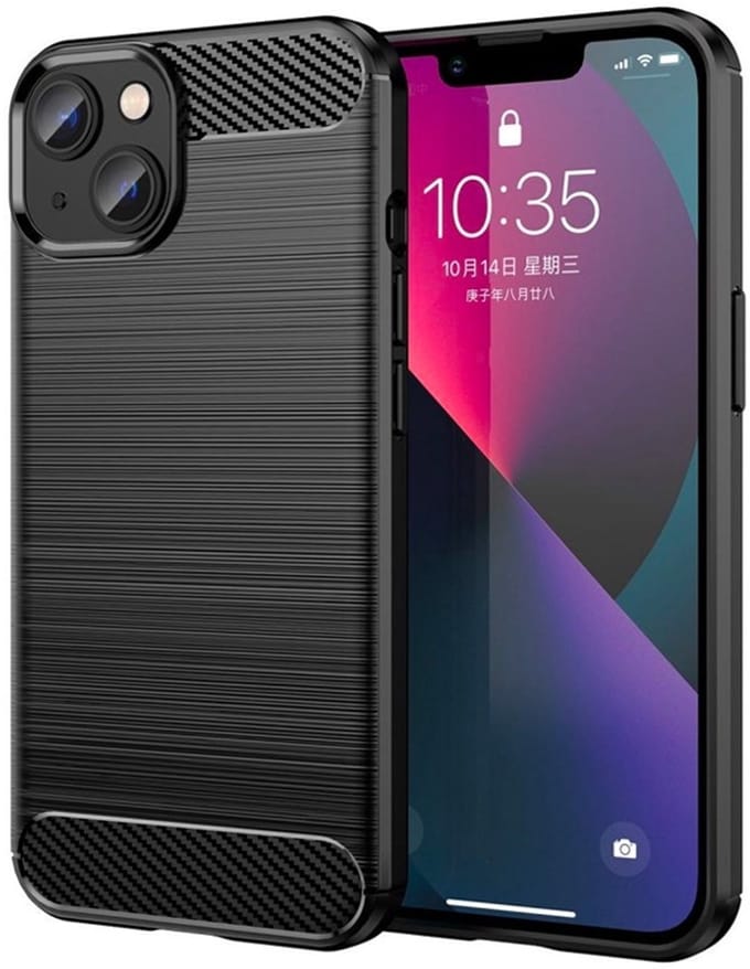 Mobiq Carbon Look Hoesje geschikt voor iPhone 14 - Flexibele TPU Case
