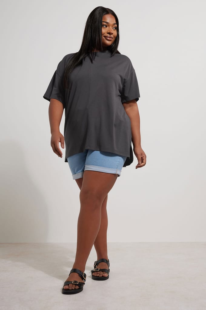 Yours Oversized Tshirt Van Zware Stof In Donkergrijs Size 44