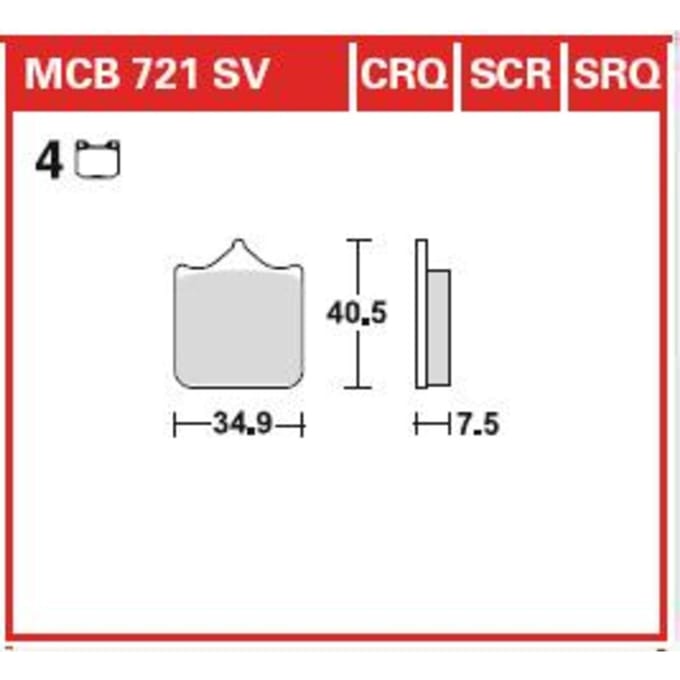 Bremsbelagsatz, ohne Straßenzulassung TRW MOTO MCB721SCR
