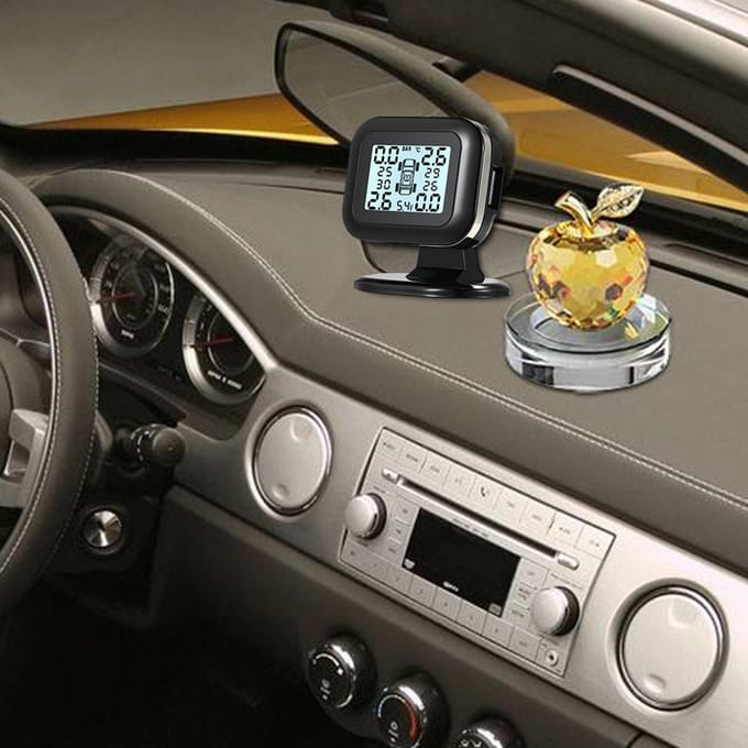 TPMS bandenspanningscontrolesysteem Draadloos realtime LCD-scherm 4 externe sensoren Alarm zwart