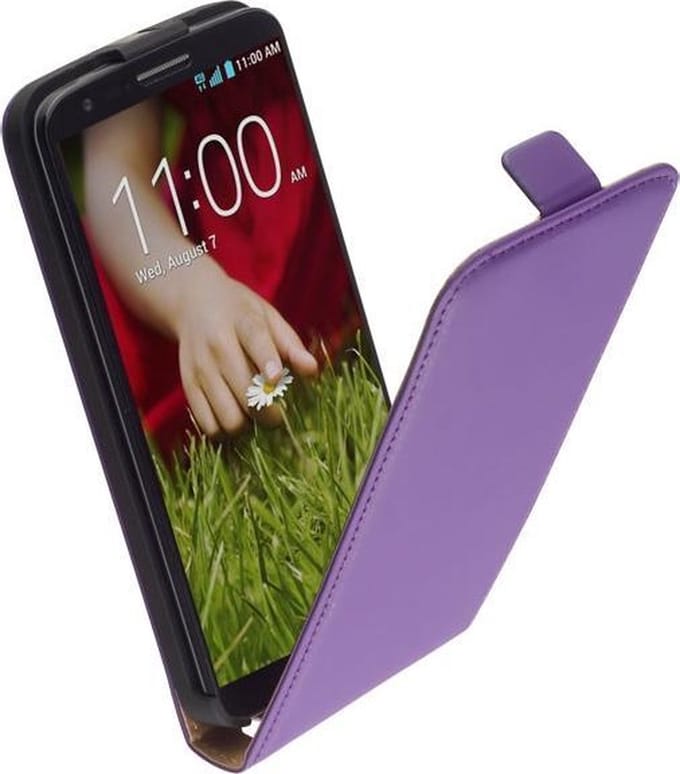 LELYCASE Flip Case Lederen Hoesje LG G2 Paars