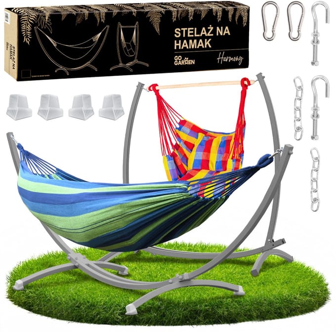 GoGarden Harmonia Duo - Hangmat met Standaard - 2 Persoons - Metaal - Grijs