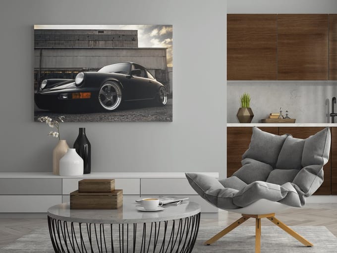 Canvas Schilderij - Oldtimer - Porsche - Zwart - Wanddecoratie - 90x60 cm