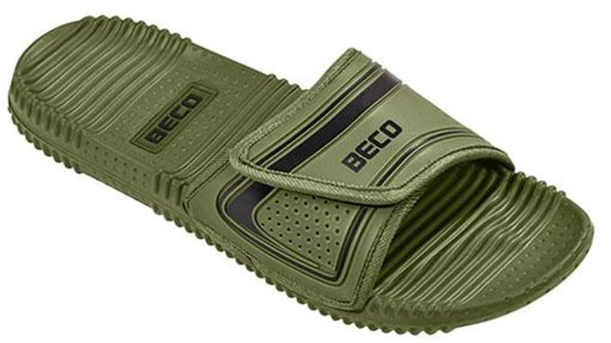 BECO badslippers - unisex - klittenband - olijfgroen/zwart - maat 37