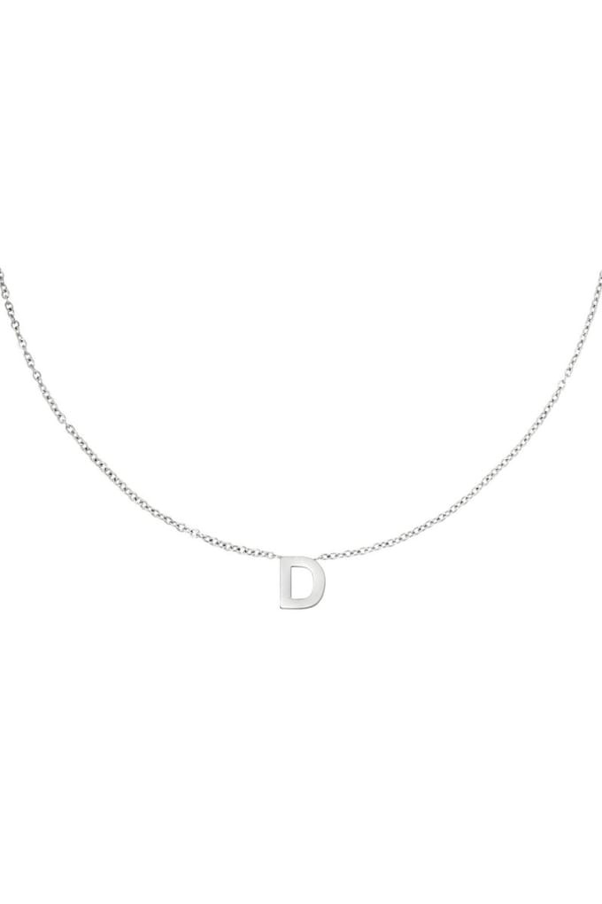 Edelstalen ketting initiaal D Zilver Stainless Steel