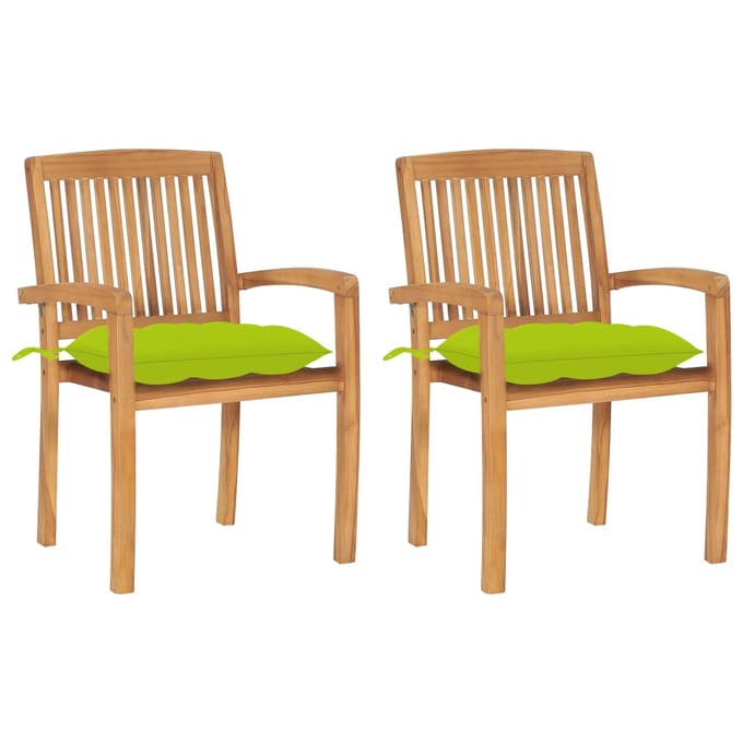 vidaXL - Tuinstoelen - 2 - st - met - heldergroene - kussens - massief - teakhout