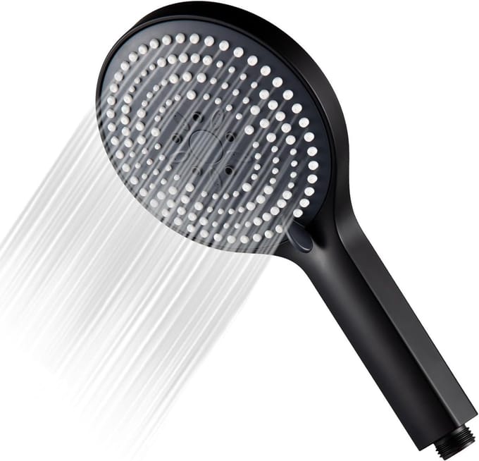 Handdouche met 6 Massage-instellingen, Waterbesparende Functie, Grote Diameter van 130mm, Zwart