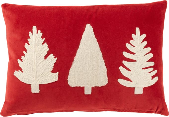 J-Line kussen Rechthoek Kerstbomen - fluweel - rood/wit