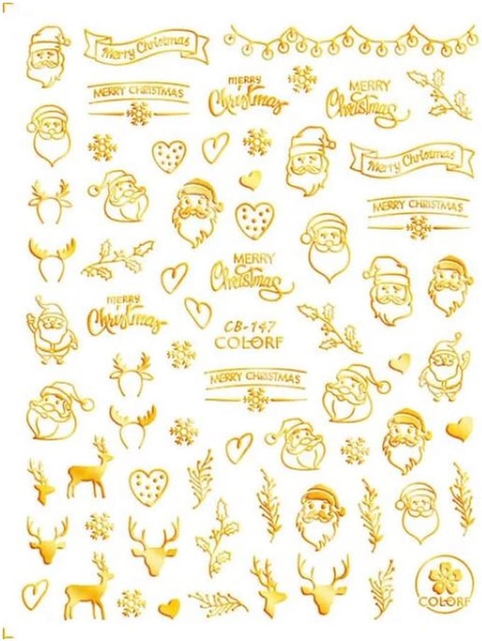Kerst Nagelstickers - Kerstmis Nagel Versiering - Sneeuwpop goud - 1 Vel