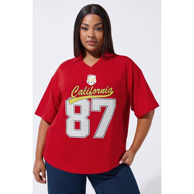 Limited Collection Yours Rode 'California 87' Rugby Kraag Varsity Topsize 42