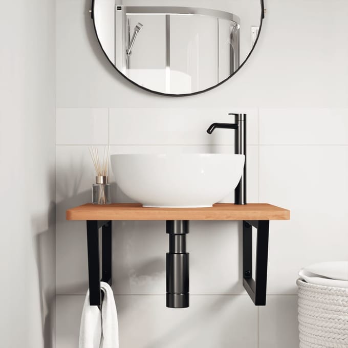 vidaXL - Badkamer - wandschap - staal - en - massief - beukenhout