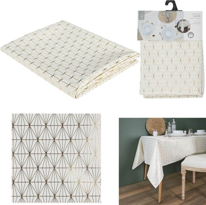 Tafellaken/tafelkleed wit goud patroon - 140*250cm