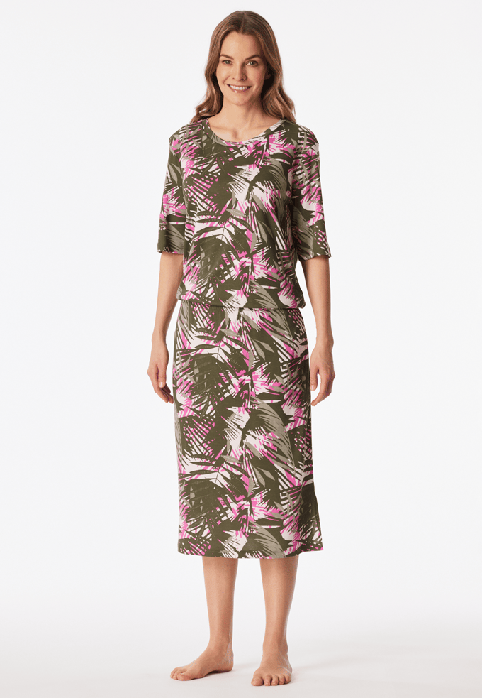 Nachthemd met korte mouwen, interlock, elastische tailleband, palmbomen, multicolor - Modern Nightwear 44