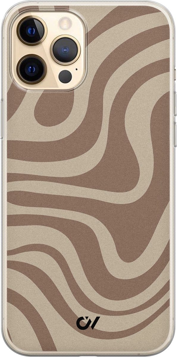 Hoesje geschikt voor Apple iPhone 12 - Brown Abstract Waves - - Bruin - Apple - Casevibes